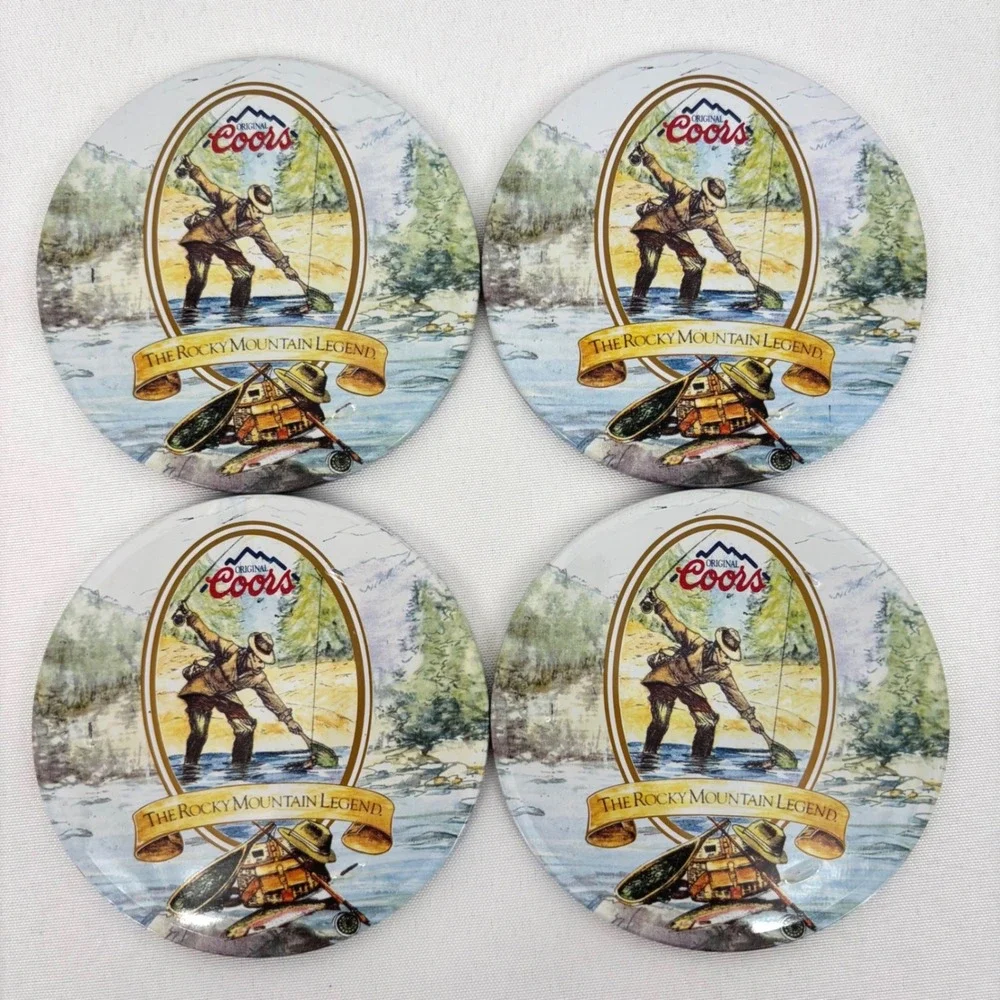 Vintage 1993 Coors Rocky Mountain Legend Series Coaster Set with Tin Fly Fishing